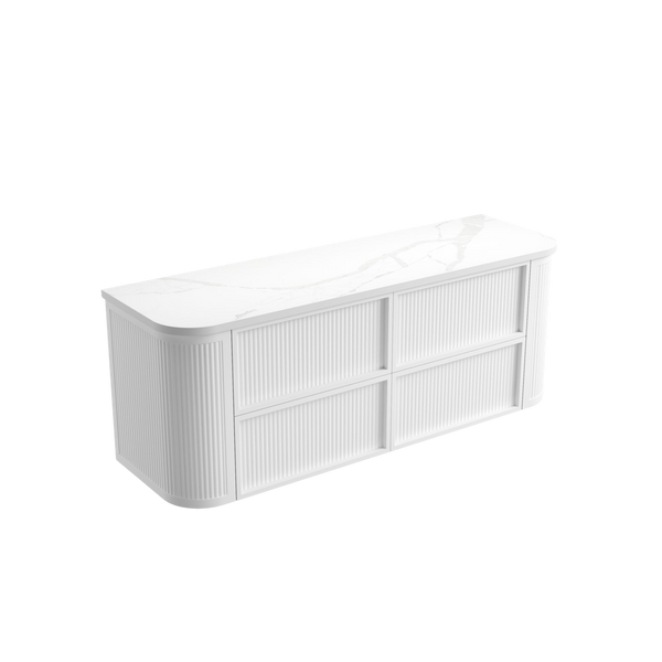 Aulic Ramee Fluted Wall Hung 1500mm Vanity Matte White