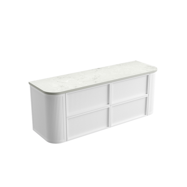 Aulic Ramee Fluted Wall Hung 1500mm Vanity Matte White