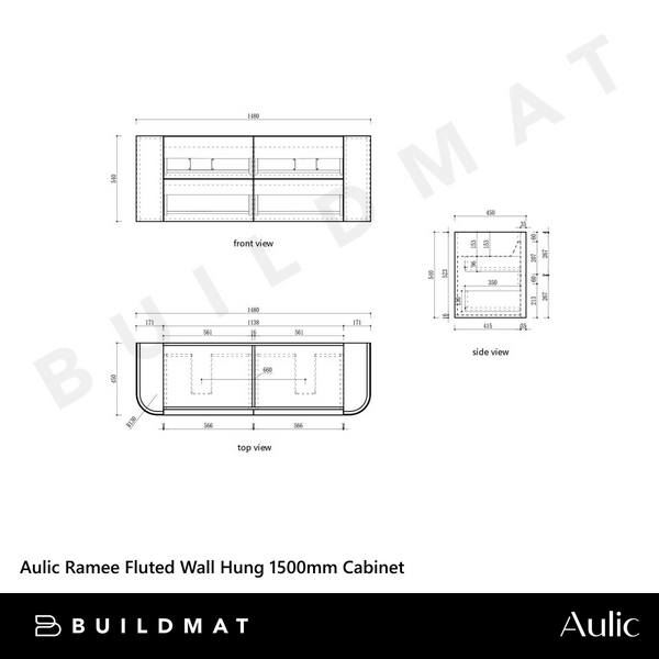 Aulic Ramee Fluted Wall Hung 1500mm Vanity Matte White