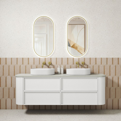 Aulic Ramee Fluted Wall Hung 1800mm Double Vanity Matte White