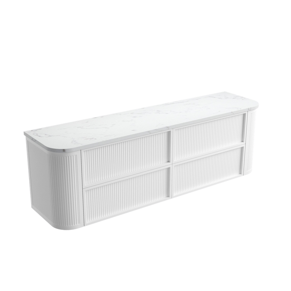 Aulic Ramee Fluted Wall Hung 1800mm Double Vanity Matte White