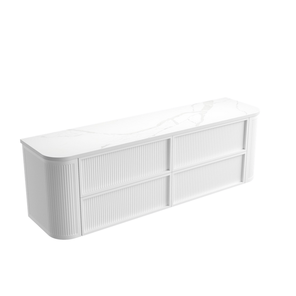 Aulic Ramee Fluted Wall Hung 1800mm Double Vanity Matte White