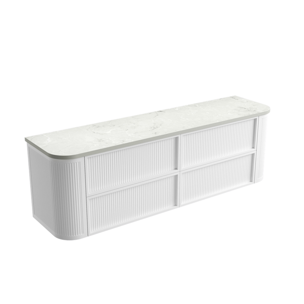 Aulic Ramee Fluted Wall Hung 1800mm Double Vanity Matte White