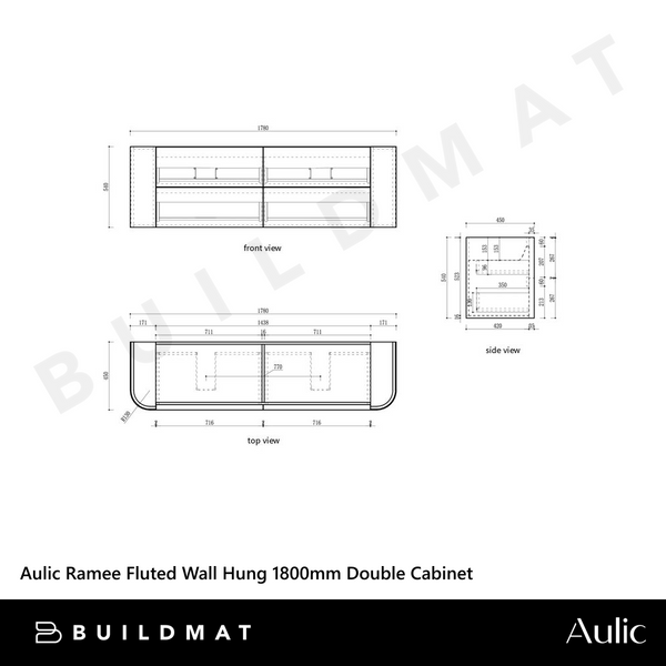 Aulic Ramee Fluted Wall Hung 1800mm Double Vanity Matte White