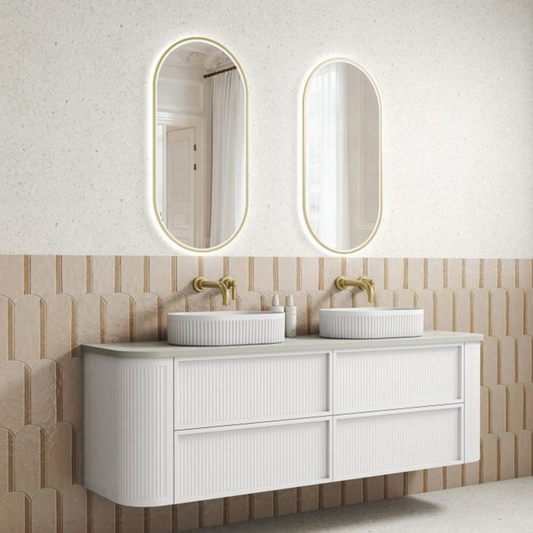 Aulic Ramee Fluted Wall Hung 1800mm Double Vanity Matte White
