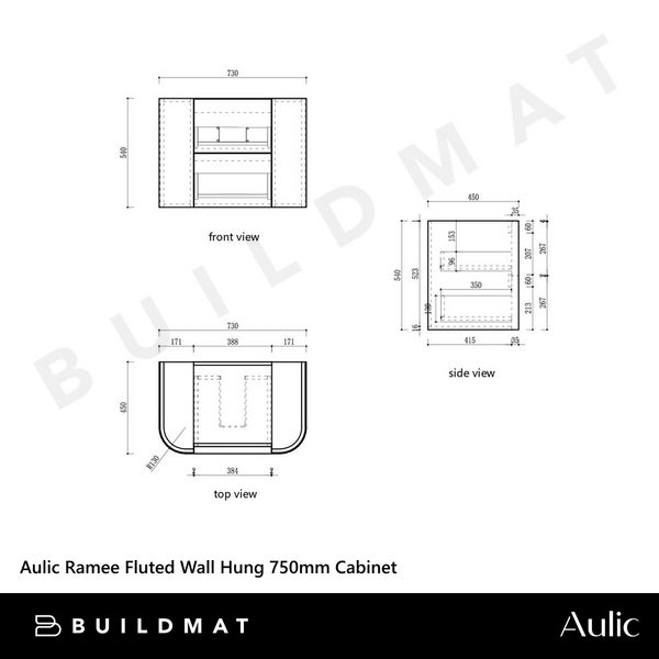 Aulic Ramee Fluted Wall Hung 750mm Vanity Matte White
