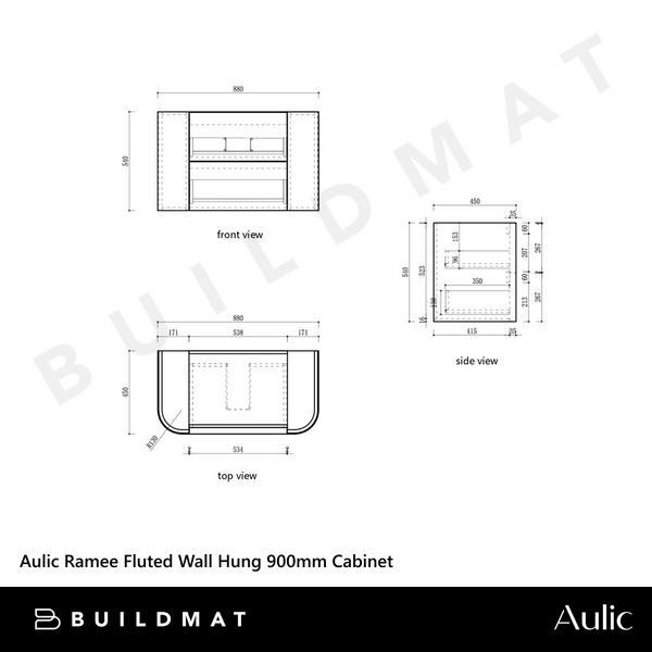 Aulic Ramee Fluted Wall Hung 900mm Vanity Matte White