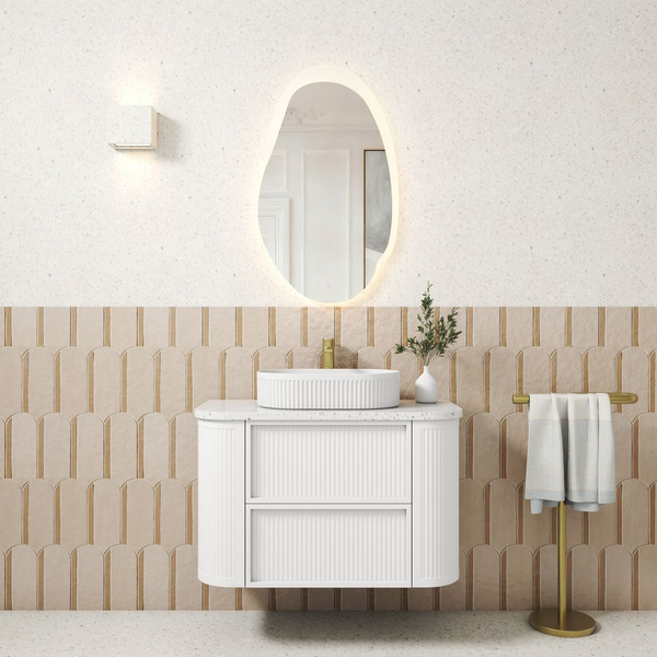 Aulic Ramee Fluted Wall Hung 900mm Vanity Matte White