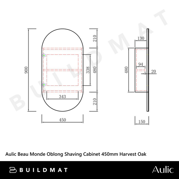 Aulic Beau Monde Oblong Shaving Cabinet 450mm Harvest Oak