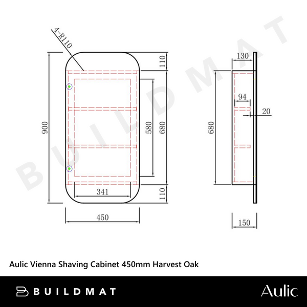 Aulic Vienna Shaving Cabinet 450mm Harvest Oak