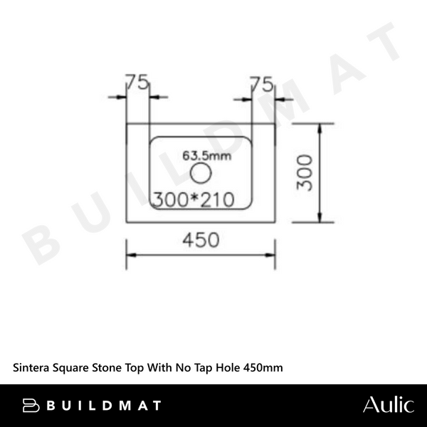 Aulic Sintera Square Stone Top With No Tap Hole 450mm