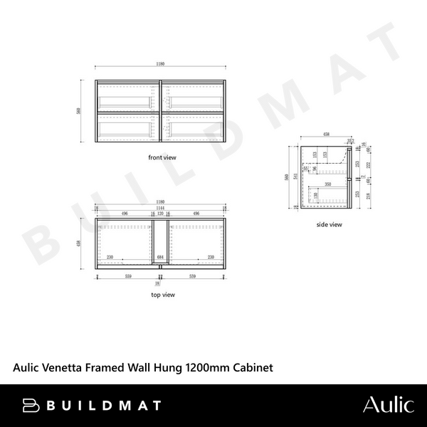 Aulic Venetta Framed Wall Hung 1200mm Vanity Harvest Oak