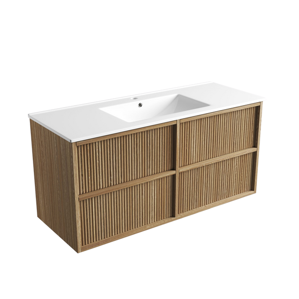 Aulic Venetta Fluted Framed Wall Hung 1200mm Vanity Harvest Oak