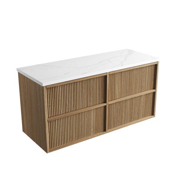 Aulic Venetta Fluted Framed Wall Hung 1200mm Vanity Harvest Oak