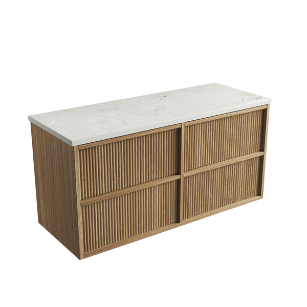 Aulic Venetta Fluted Framed Wall Hung 1200mm Vanity Harvest Oak