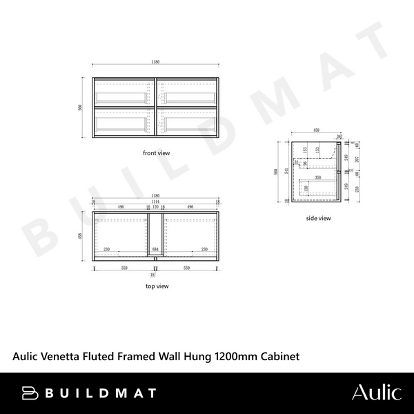 Aulic Venetta Fluted Framed Wall Hung 1200mm Vanity Harvest Oak