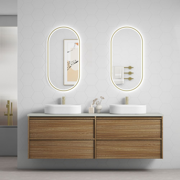 Aulic Venetta Framed Wall Hung 1800mm Double Vanity Harvest Oak