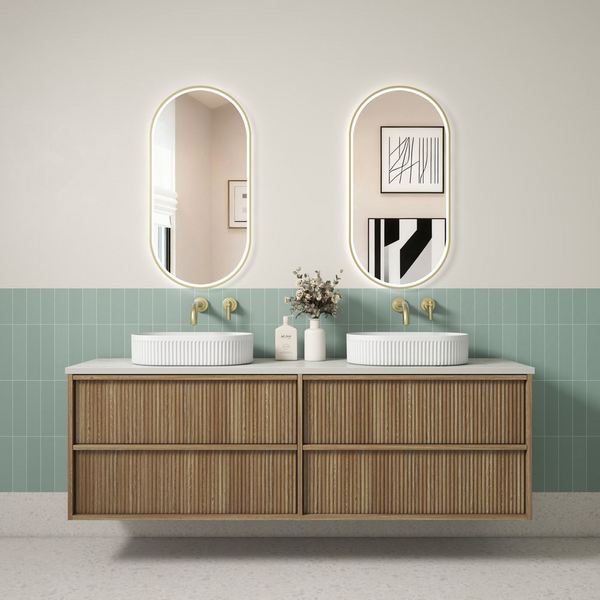 Aulic Venetta Fluted Framed Wall Hung 1800mm Double Vanity Harvest Oak