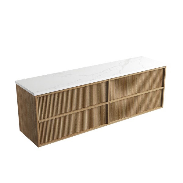 Aulic Venetta Fluted Framed Wall Hung 1800mm Double Vanity Harvest Oak