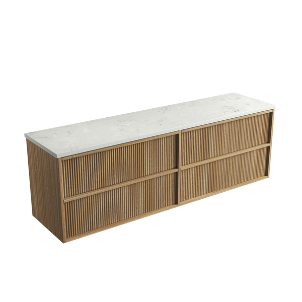 Aulic Venetta Fluted Framed Wall Hung 1800mm Double Vanity Harvest Oak