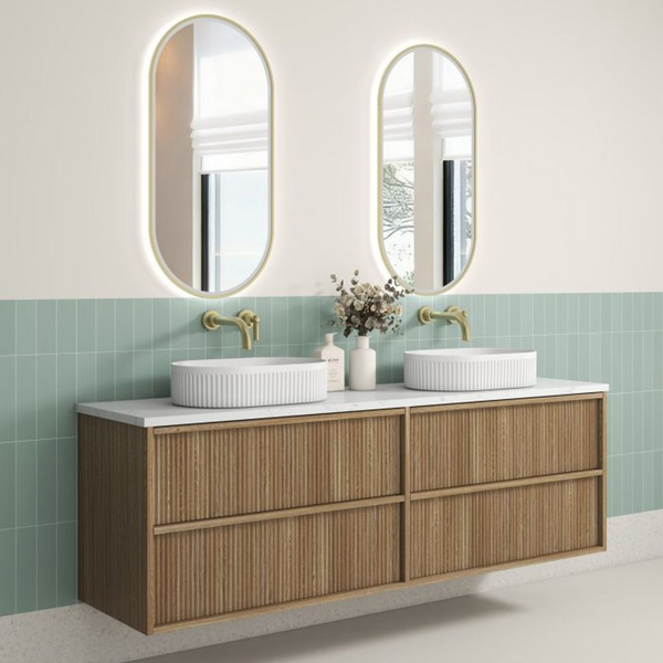 Aulic Venetta Fluted Framed Wall Hung 1800mm Double Vanity Harvest Oak