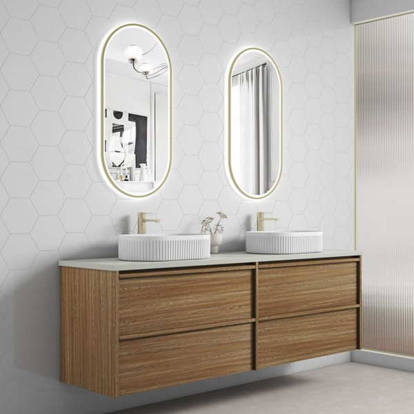 Aulic Venetta Framed Wall Hung 1800mm Double Vanity Harvest Oak