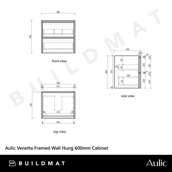 Aulic Venetta Framed Wall Hung 600mm Vanity Harvest Oak