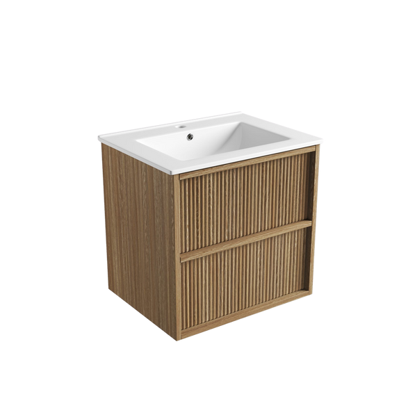 Aulic Venetta Fluted Framed Wall Hung 600mm Vanity Harvest Oak