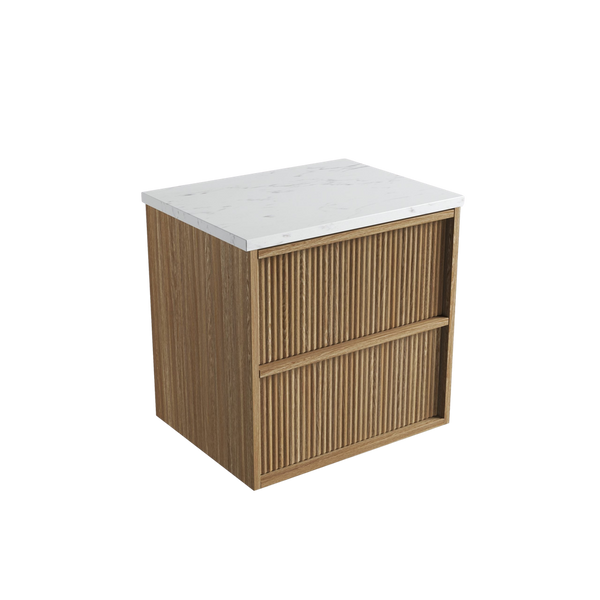 Aulic Venetta Fluted Framed Wall Hung 600mm Vanity Harvest Oak