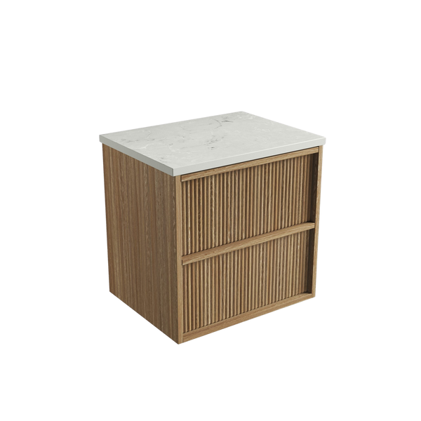 Aulic Venetta Fluted Framed Wall Hung 600mm Vanity Harvest Oak