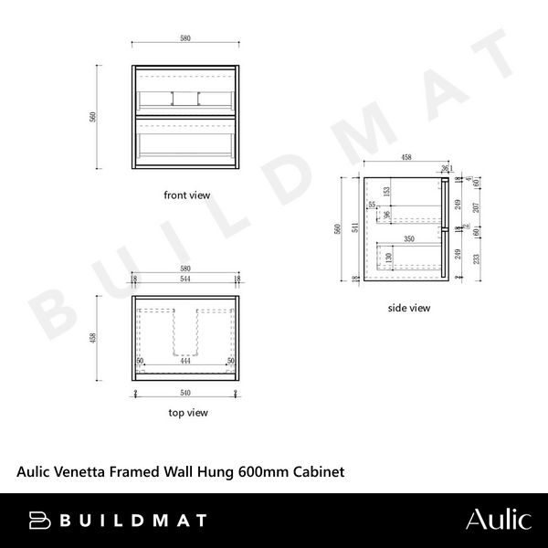 Aulic Venetta Fluted Framed Wall Hung 600mm Vanity Harvest Oak