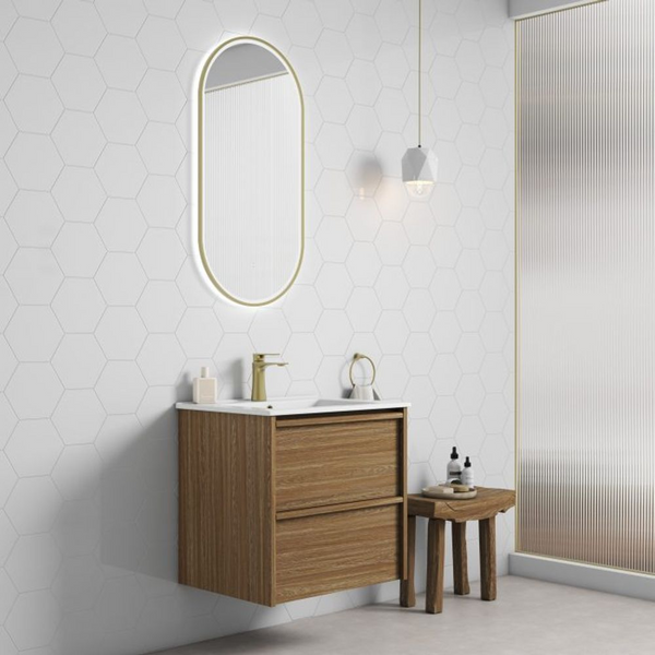 Aulic Venetta Framed Wall Hung 600mm Vanity Harvest Oak