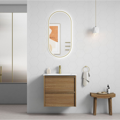 Aulic Venetta Framed Wall Hung 600mm Vanity Harvest Oak