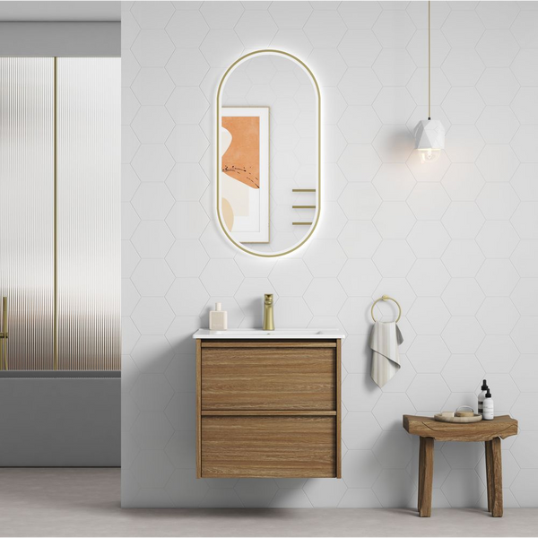 Aulic Venetta Framed Wall Hung 600mm Vanity Harvest Oak