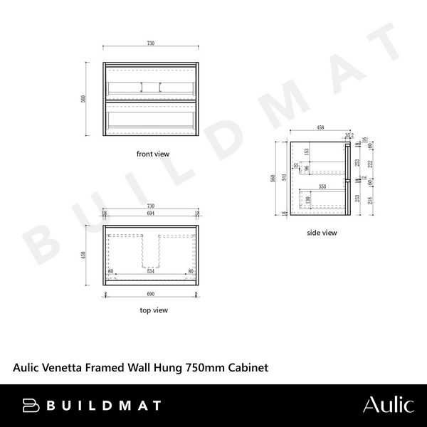 Aulic Venetta Framed Wall Hung 750mm Vanity Harvest Oak
