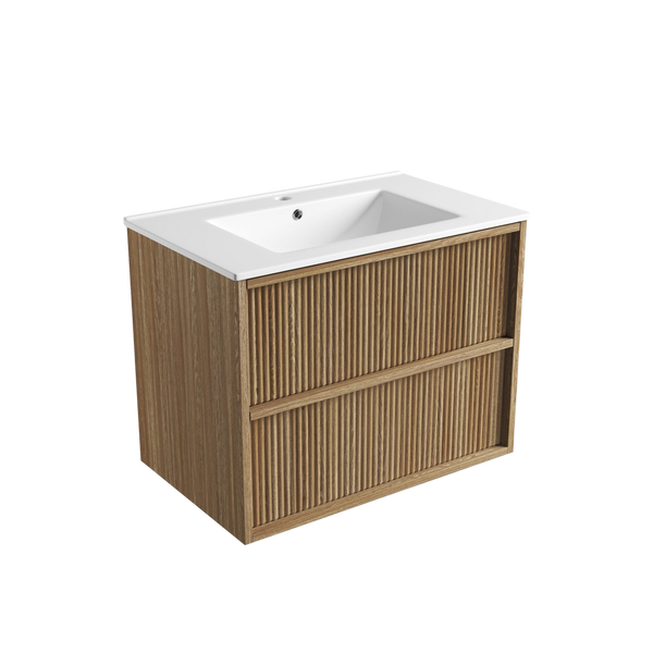 Aulic Venetta Fluted Framed Wall Hung 750mm Vanity Harvest Oak