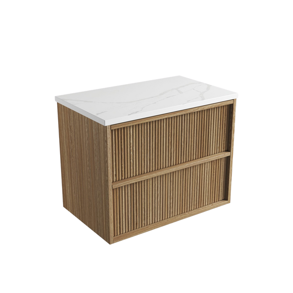 Aulic Venetta Fluted Framed Wall Hung 750mm Vanity Harvest Oak