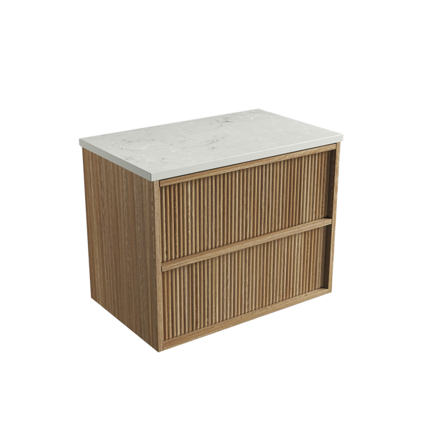 Aulic Venetta Fluted Framed Wall Hung 750mm Vanity Harvest Oak