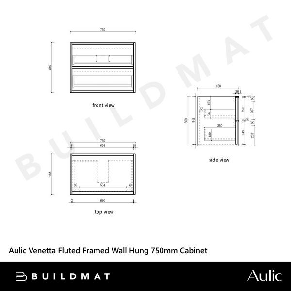 Aulic Venetta Fluted Framed Wall Hung 750mm Vanity Harvest Oak
