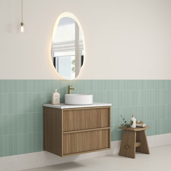 Aulic Venetta Fluted Framed Wall Hung 750mm Vanity Harvest Oak
