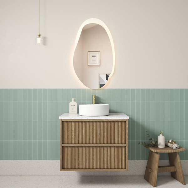 Aulic Venetta Fluted Framed Wall Hung 750mm Vanity Harvest Oak