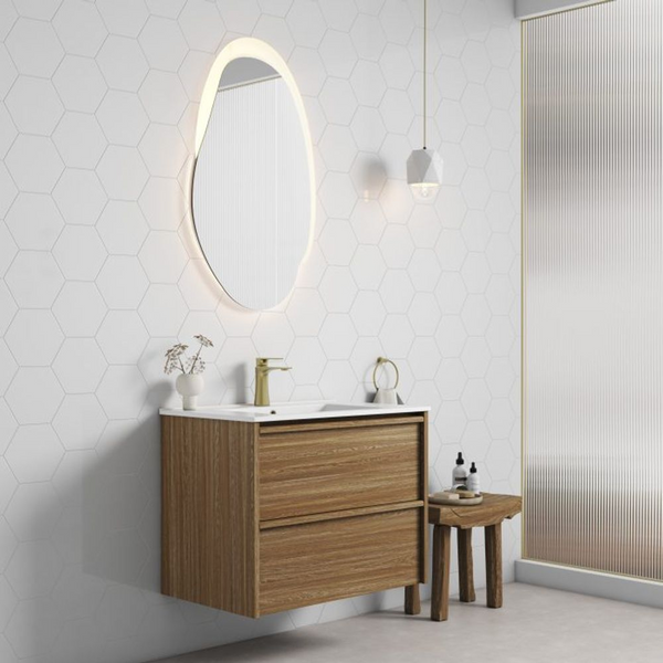 Aulic Venetta Framed Wall Hung 750mm Vanity Harvest Oak