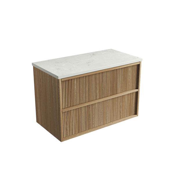 Aulic Venetta Fluted Framed Wall Hung 900mm Vanity Harvest Oak