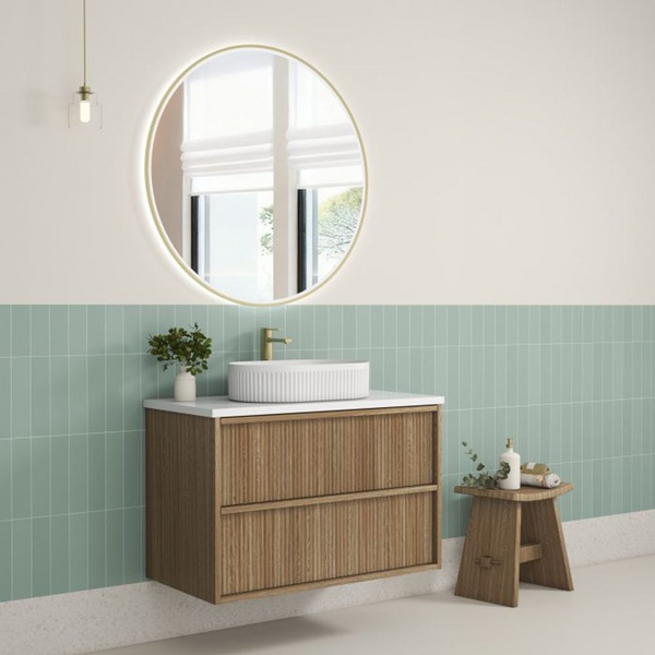 Aulic Venetta Fluted Framed Wall Hung 900mm Vanity Harvest Oak