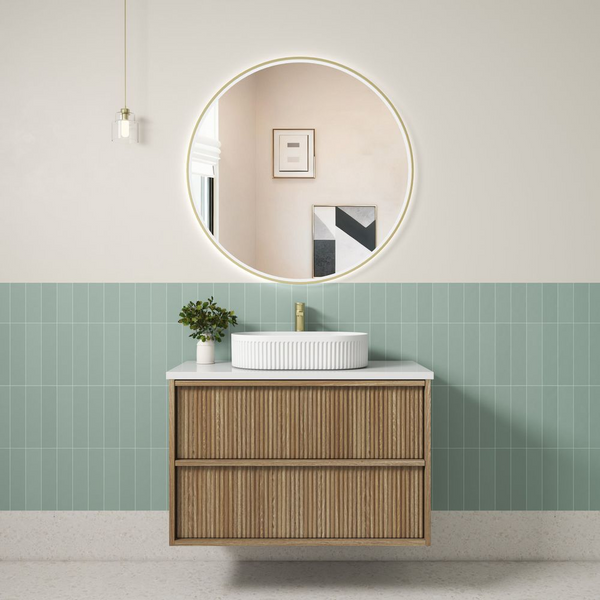 Aulic Venetta Fluted Framed Wall Hung 900mm Vanity Harvest Oak