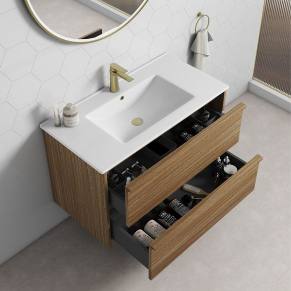 Aulic Venetta Framed Wall Hung 900mm Vanity Harvest Oak