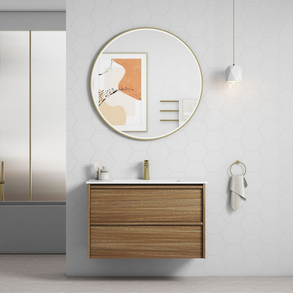 Aulic Venetta Framed Wall Hung 900mm Vanity Harvest Oak