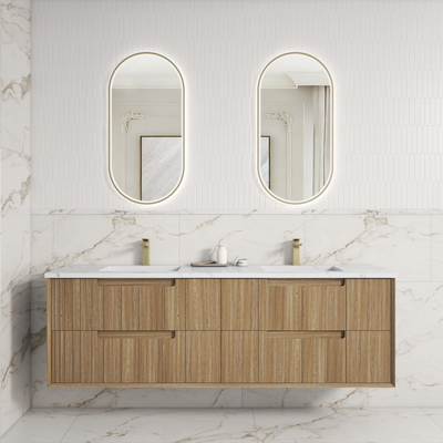 Aulic Voulari Framed Wall Hung 1800mm Double Vanity Harvest Oak