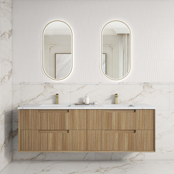 Aulic Voulari Framed Wall Hung 1800mm Double Vanity Harvest Oak