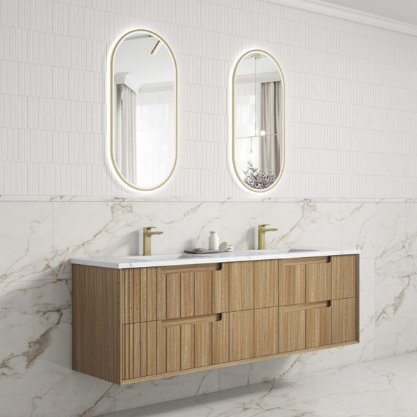 Aulic Voulari Framed Wall Hung 1800mm Double Vanity Harvest Oak